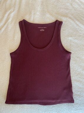 American Eagle Ribbed Crop Tank Top Burgundy Size Large